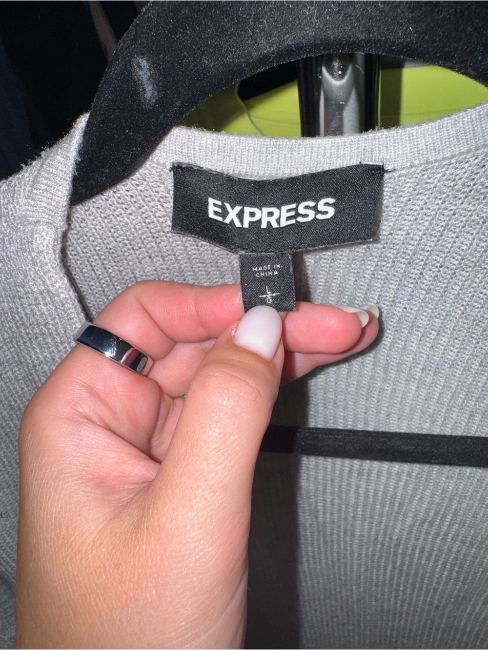 Express Open-Front Light Gray Cardigan with Puff Sleeves - Picture 2 of 5